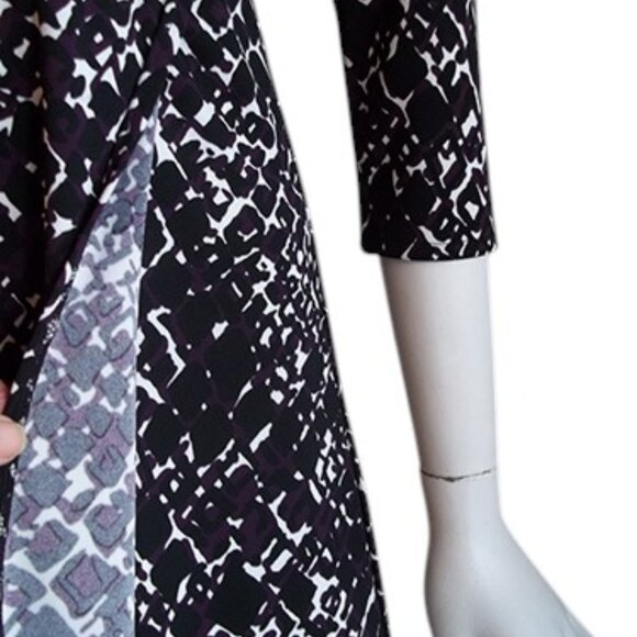 SIGRID OLSEN Plum Black Abstract Art Print Surplice Wrap Corp Core Knit Dress XS - Picture 5 of 6